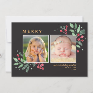 Carte Berries d'hiver verdure Joyeux Noël 2-Photo