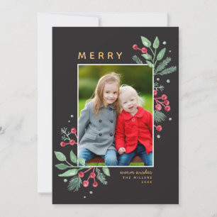 Carte Berries d'hiver verdure Joyeux Noël Photo