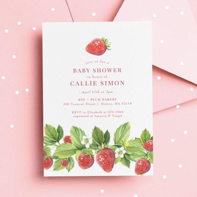 Carte Berry Sweet Baby shower aux fraises rouges (Créateur téléchargé)