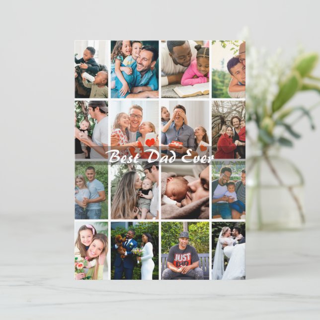 Carte Best Dad Ever 16 Photo Collage Personalized Father (Debout devant)