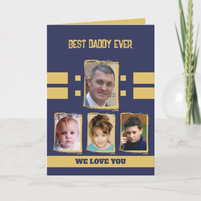Carte Best daddy 4 photos vous aiment marine or (Devant)