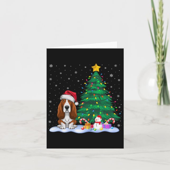 Carte Bet Hound Chien Xmas Arbre Lumières Reindeer Casqu (Devant)