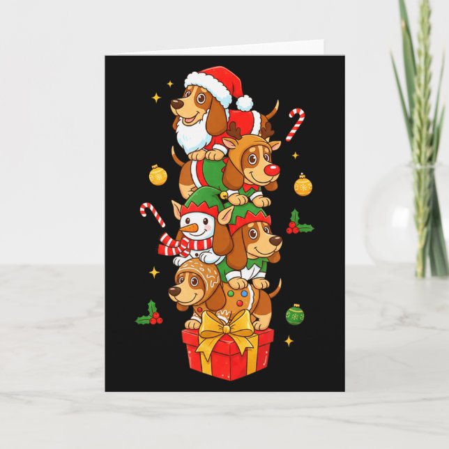Carte Bet Hound Santa Elf Snowman Christmas Womens Mens  (Devant)