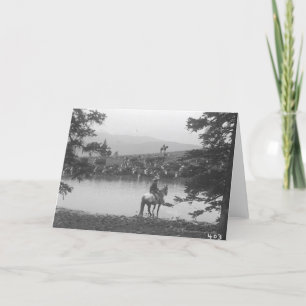 Carte Bétail par un étang avec deux cowboys