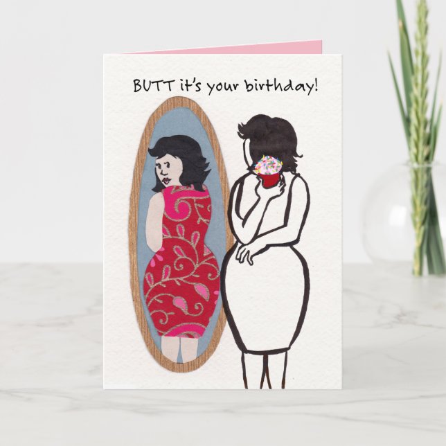 Carte Beurre d'anniversaire dans le miroir et un gâteau (Devant)