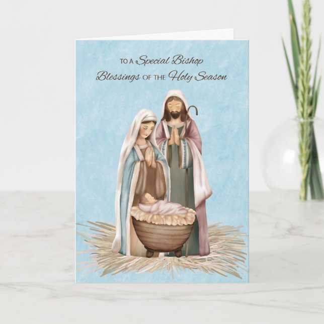 Carte Bévêque Bénédiction de Noël Merci Scène de Nativit (Devant)