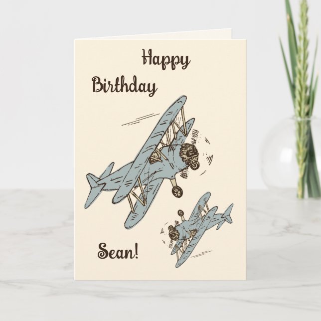 Carte Bi-plans Art Déco - bleu Joyeux Anniversaire + nom (Devant)