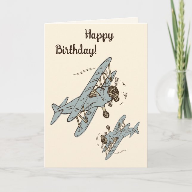 Carte Bi-plans Art Déco - Joyeux anniversaire bleu. (Devant)
