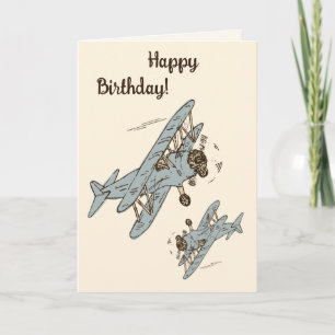 Carte Bi-plans Art Déco - Joyeux anniversaire bleu.