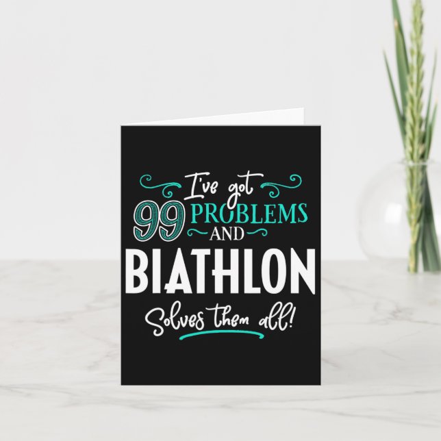 Carte Biathlon Design Cadeau - Biathlon Les Résout Tous  (Devant)