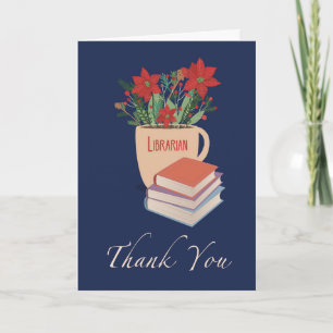 Carte Bibliothécaire Merci Noël Poinsettias
