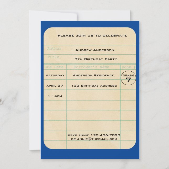 Carte Bibliothèque bleue Anniversaire (Devant)