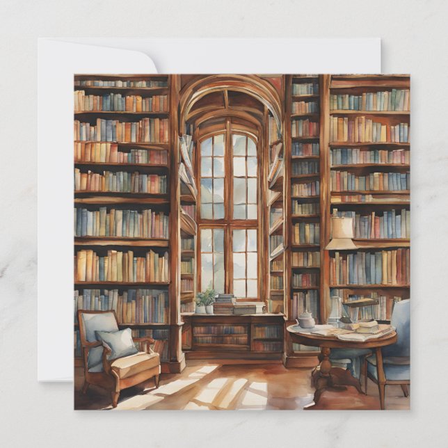 Carte Bibliothèque d'aquarelle confortable (Devant)