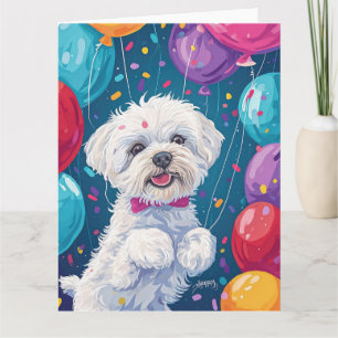 Carte Bichon Frise avec ballons