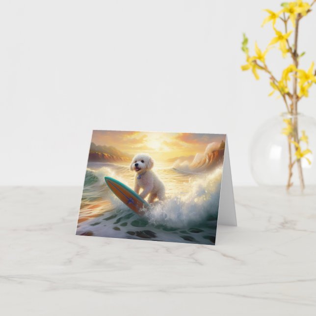 Carte Bichon Frise Beach Plage Surf Peinture (Fleur jaune)