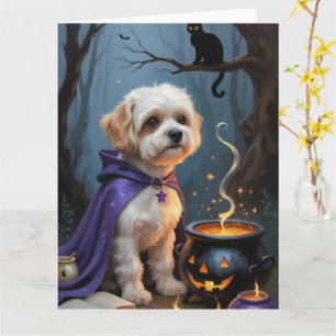 Carte Bichon Frise Chien Whimsical Halloween Peinture