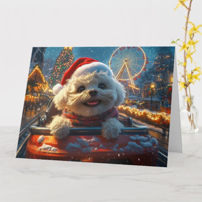 Carte Bichon Frise Dog Roller Dessous de verre Noël (Fleur jaune)