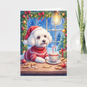 Carte Bichon Frise Noël Café Chocolat Chaud Fêtes Canin