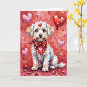 Carte Bichon Frisé Saint-Valentin Chien aux Cœurs Rouges