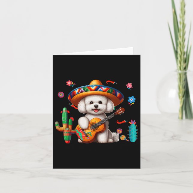 Carte Bichon Frise Sombrero Guitare Mexicaine Cinco De M (Devant)