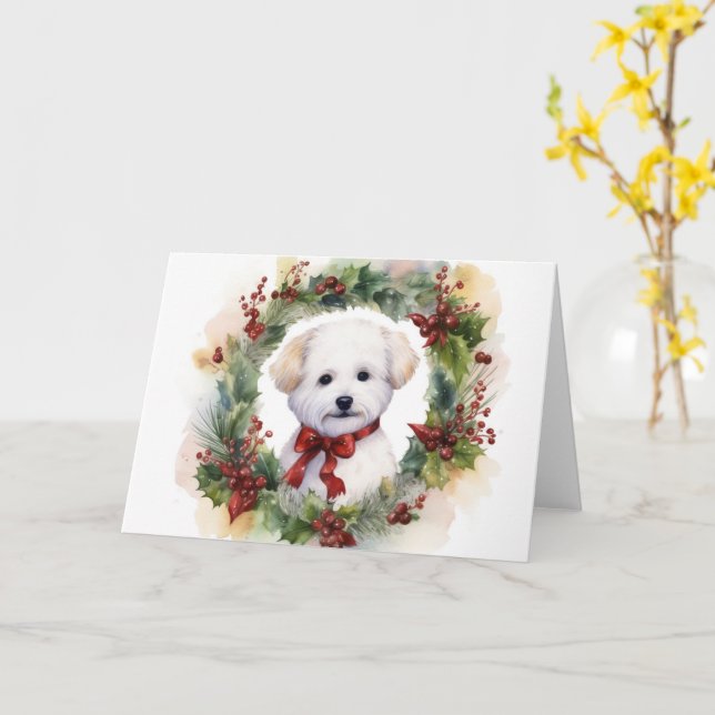 Carte Bichon Frise Wreath Festive Pup (Fleur jaune)