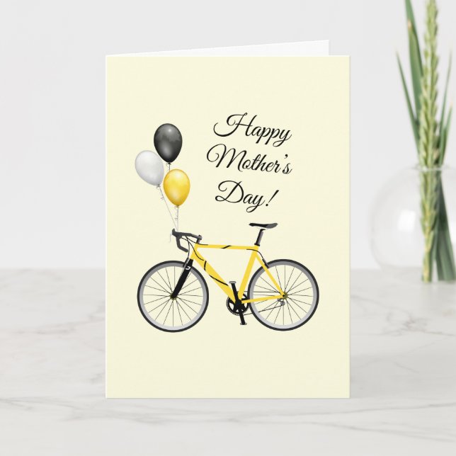 Carte Bicyclette jaune et ballons Fête des mères (Devant)