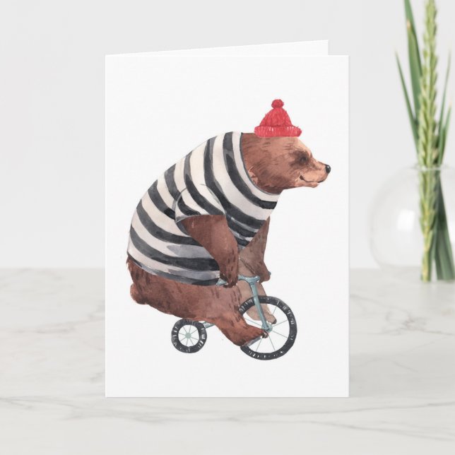 Carte Bicyclette Ours amusant (Devant)
