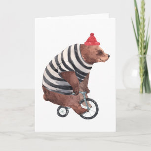 Carte Bicyclette Ours amusant