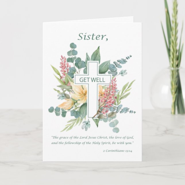 Carte Bien Nun Religieux Croix Fleur sauvage d'aquarelle (Devant)