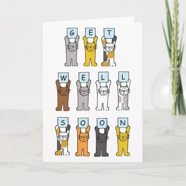 Carte Bien Se Bien Bientôt Cute Cartoon Chats (Devant)