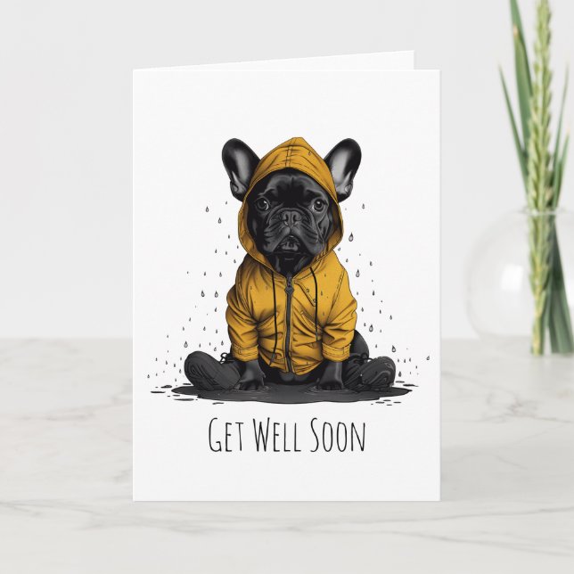 Carte Bien Se Bien Bientôt French Bulldog Portant Rainco (Devant)