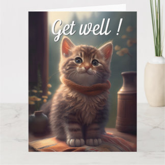 Carte Bien Se Bien Bientôt Kitten Avec Écharpe