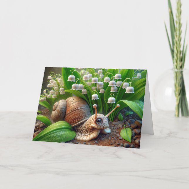Carte Bien Serrer Bientôt un escargot dans un jardin (Devant)