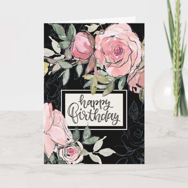 Carte Bienheureuse Bible Verse Fleurs roses (Devant)