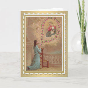 Carte Bienheureuse Vierge Marie avec Bébé Jésus Roses