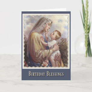 Carte Bienheureuse Vierge Marie Enfant Jésus Roses