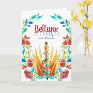 Carte Bienheureux Beltane Feu floral coloré et Maypole