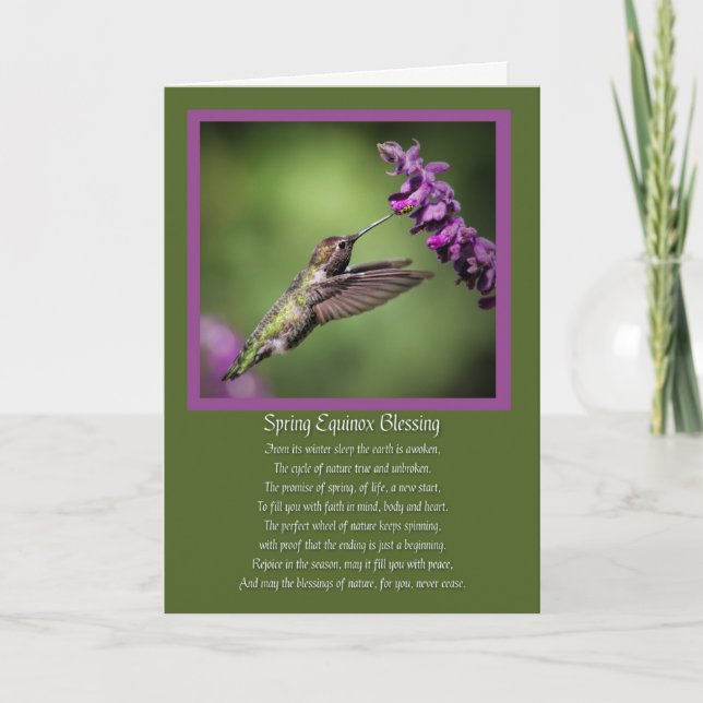 Carte Bienheureux équinoxes du printemps Poème Colibri (Devant)