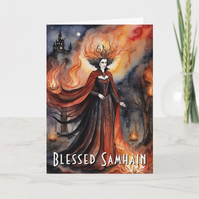 Carte Bienheureux Samhain Red Queen Halloween sorcière d (Devant)