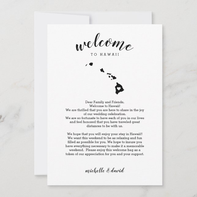 Carte Bienvenue à Hawaii | Lettre Mariage et itinéraire (Devant)