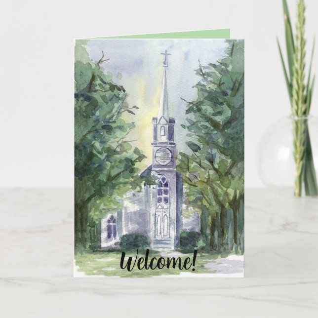 Carte Bienvenue À L'Aquarelle Religieuse De L'Église (Devant)