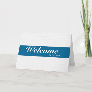 Carte Bienvenue À L'Équipe Blanc Minimal Bleu Badge