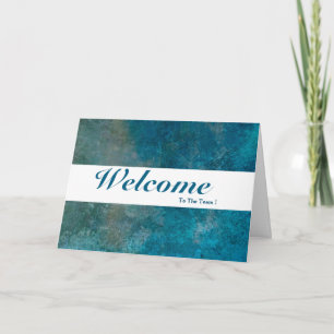 Carte Bienvenue À L'Équipe Blanc Minimal Bleu Badge