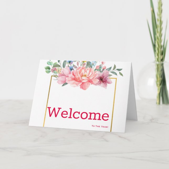 Carte Bienvenue À L'Équipe Flore Floral Black & White Vo (Devant)