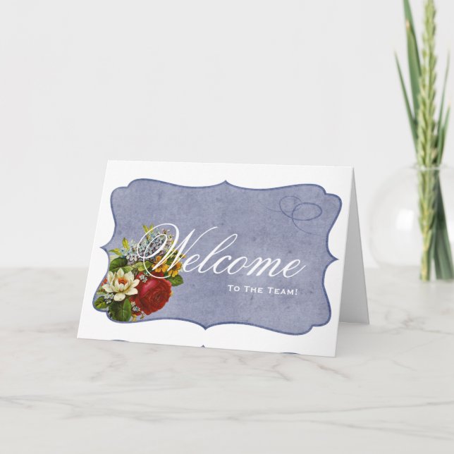 Carte Bienvenue À L'Équipe Flore Floral Black & White Vo (Devant)