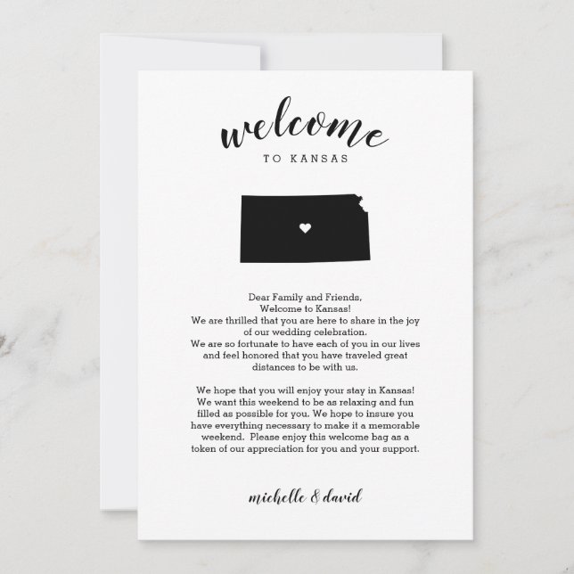 Carte Bienvenue au Kansas | Lettre Mariage et itinéraire (Devant)
