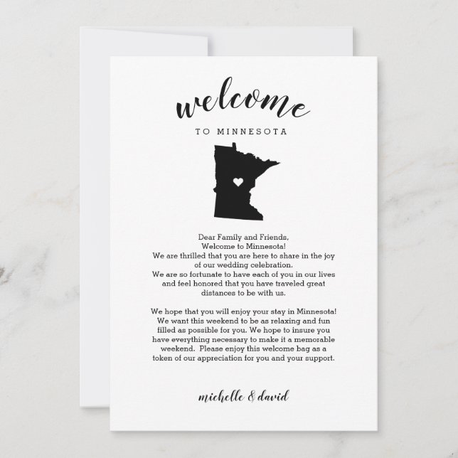 Carte Bienvenue au Minnesota | Lettre Mariage et itinéra (Devant)