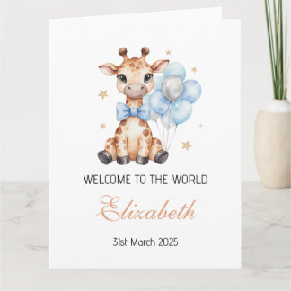 Carte Bienvenue au monde, adorable bébé girafe