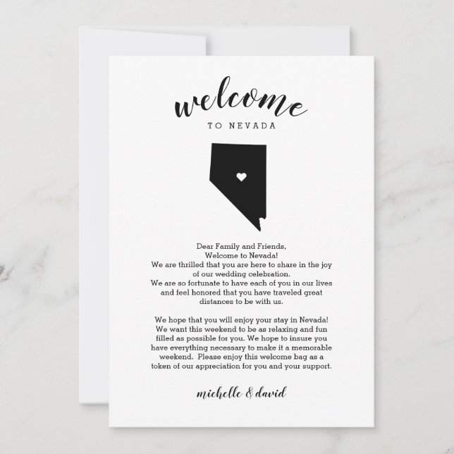 Carte Bienvenue au Nevada | Lettre Mariage et itinéraire (Devant)