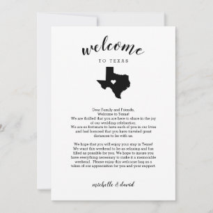Carte Bienvenue au Texas Lettre Mariage & Itinéraire